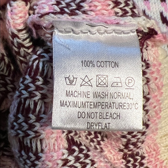 Oxknit sweater mens jacquard cream pink burgundy size small 60s small - Picture 8 of 9